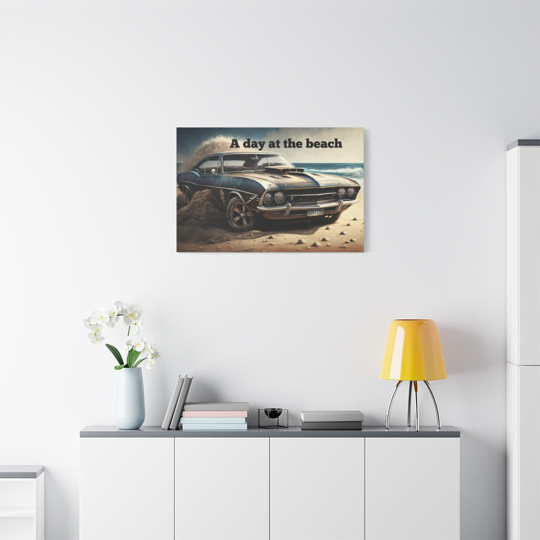 Vintage Car Beach Canvas Art - Retro Automotive Print