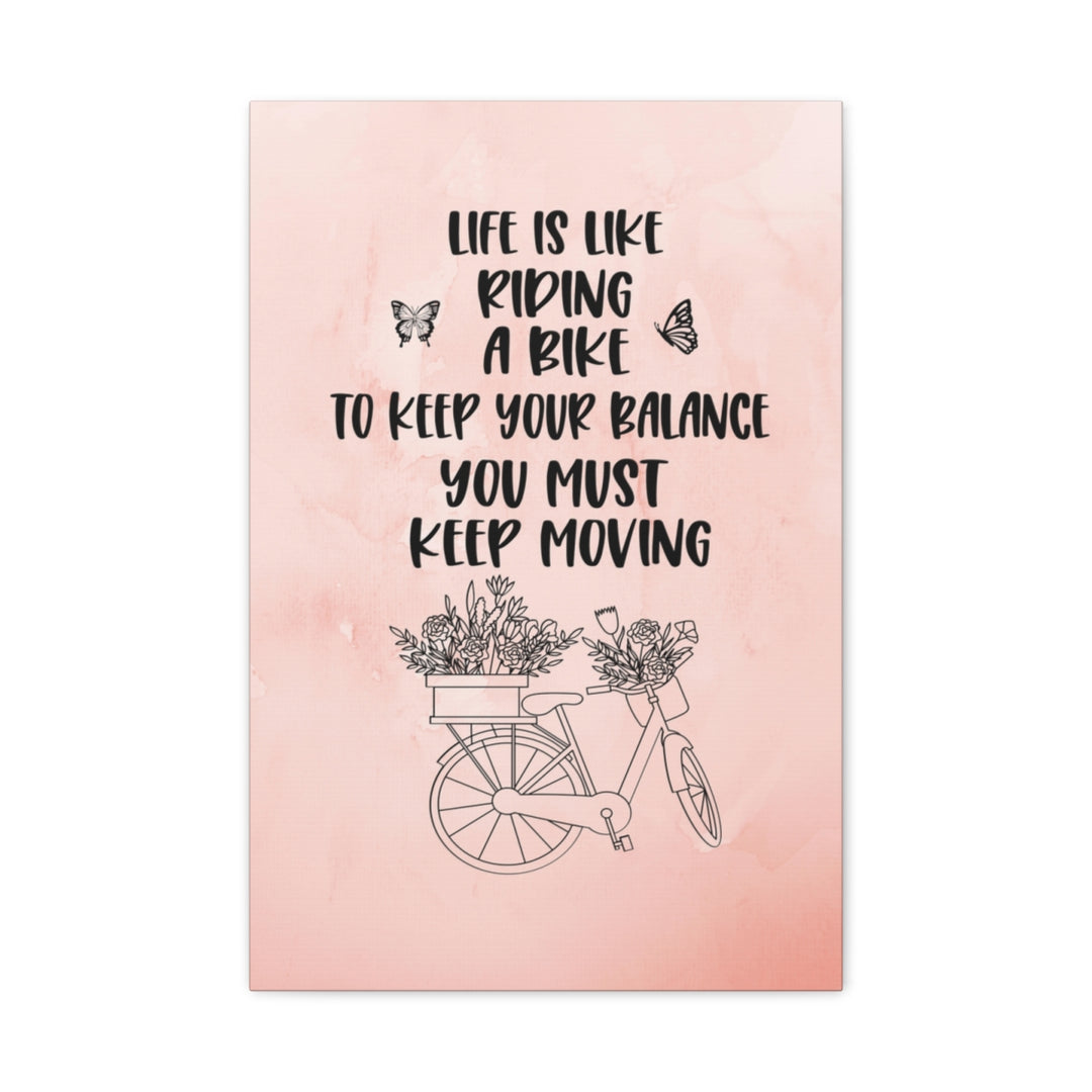 Motivational Bicycle Quote Pink Canvas Wall Art