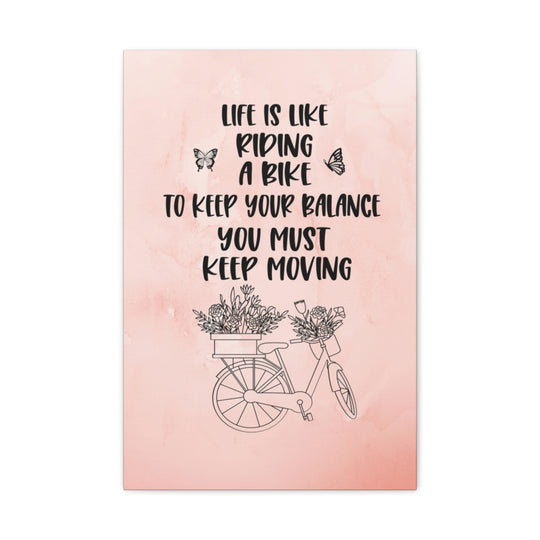 Motivational Bicycle Quote Pink Canvas Wall Art