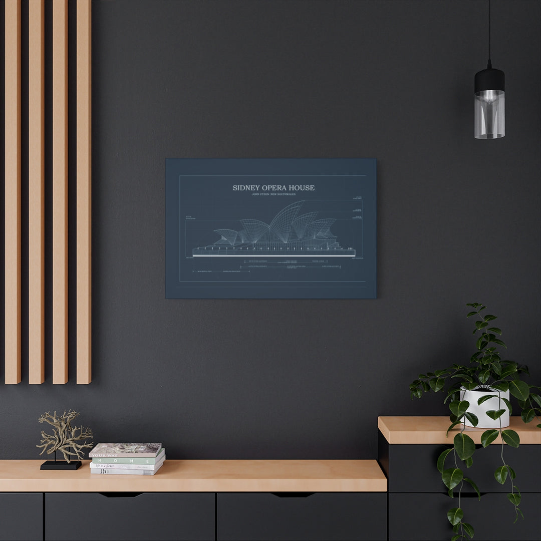 Sydney Opera House Blueprint Canvas, Architectural Art Print
