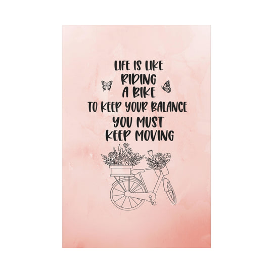 Motivational Bicycle Quote Pink Canvas Wall Art