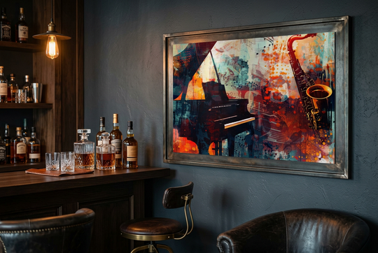 Abstract Colorful Music Art Canvas - Saxophone &amp; Piano Wall Decor