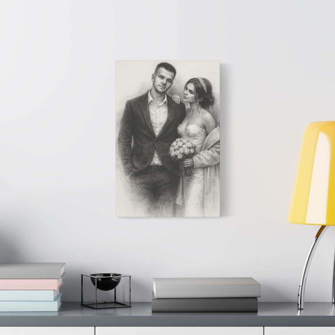 Personalized Wedding Portrait Canvas - Charcoal Style