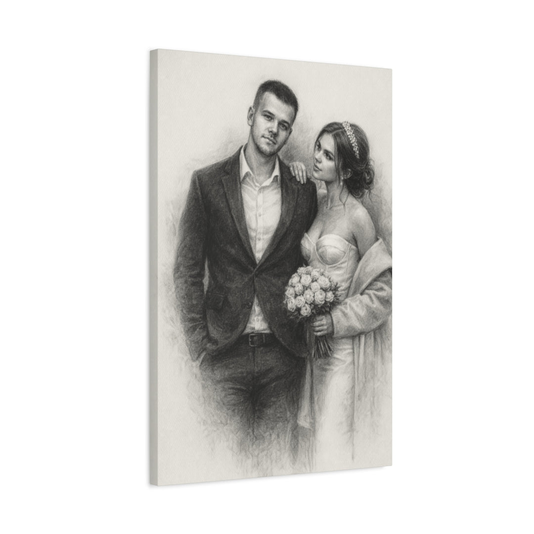 Personalized Wedding Portrait Canvas - Charcoal Style