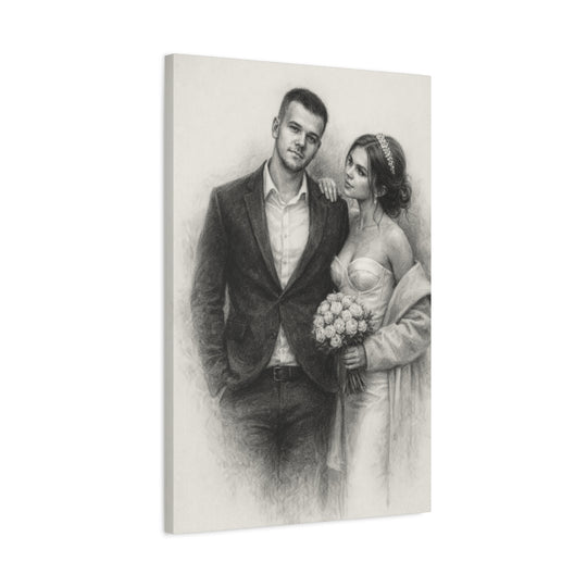 Personalized Wedding Portrait Canvas - Charcoal Style