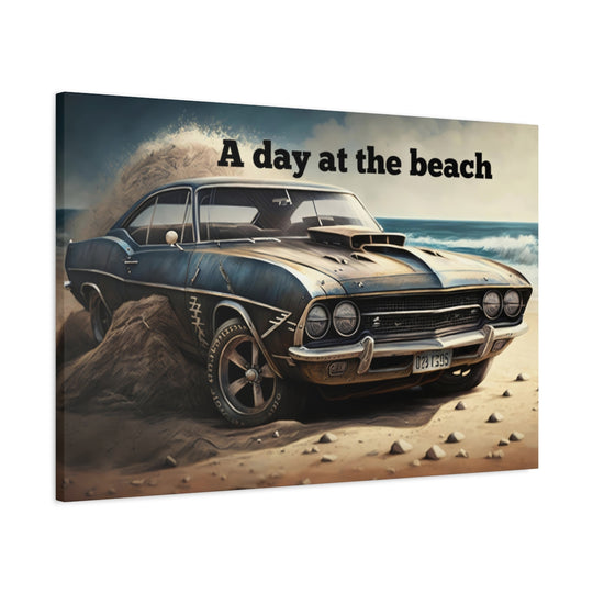 Vintage Car Beach Canvas Art - Retro Automotive Print
