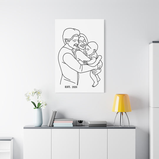 Custom Family Portrait Canvas - Personalized Line Art Gift