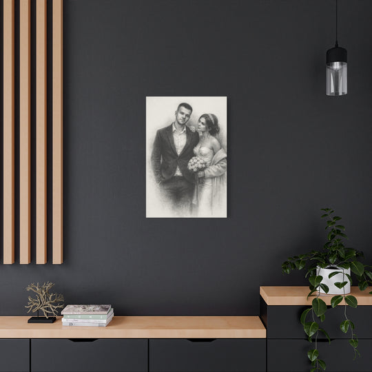 Personalized Wedding Portrait Canvas - Charcoal Style