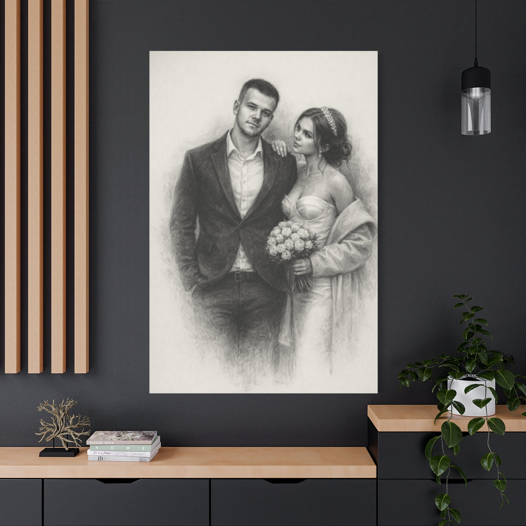 Personalized Wedding Portrait Canvas - Charcoal Style