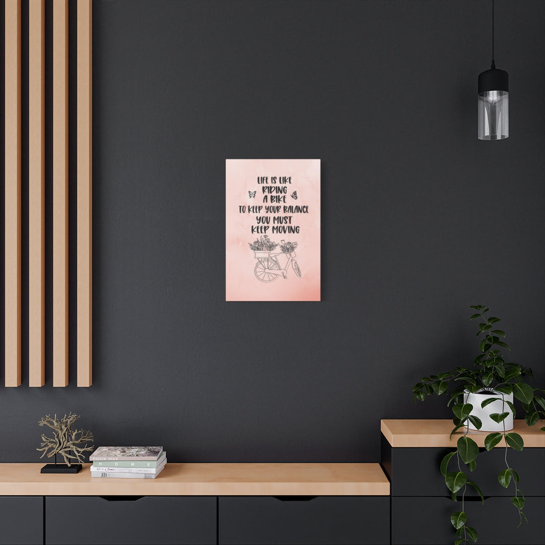 Motivational Bicycle Quote Pink Canvas Wall Art