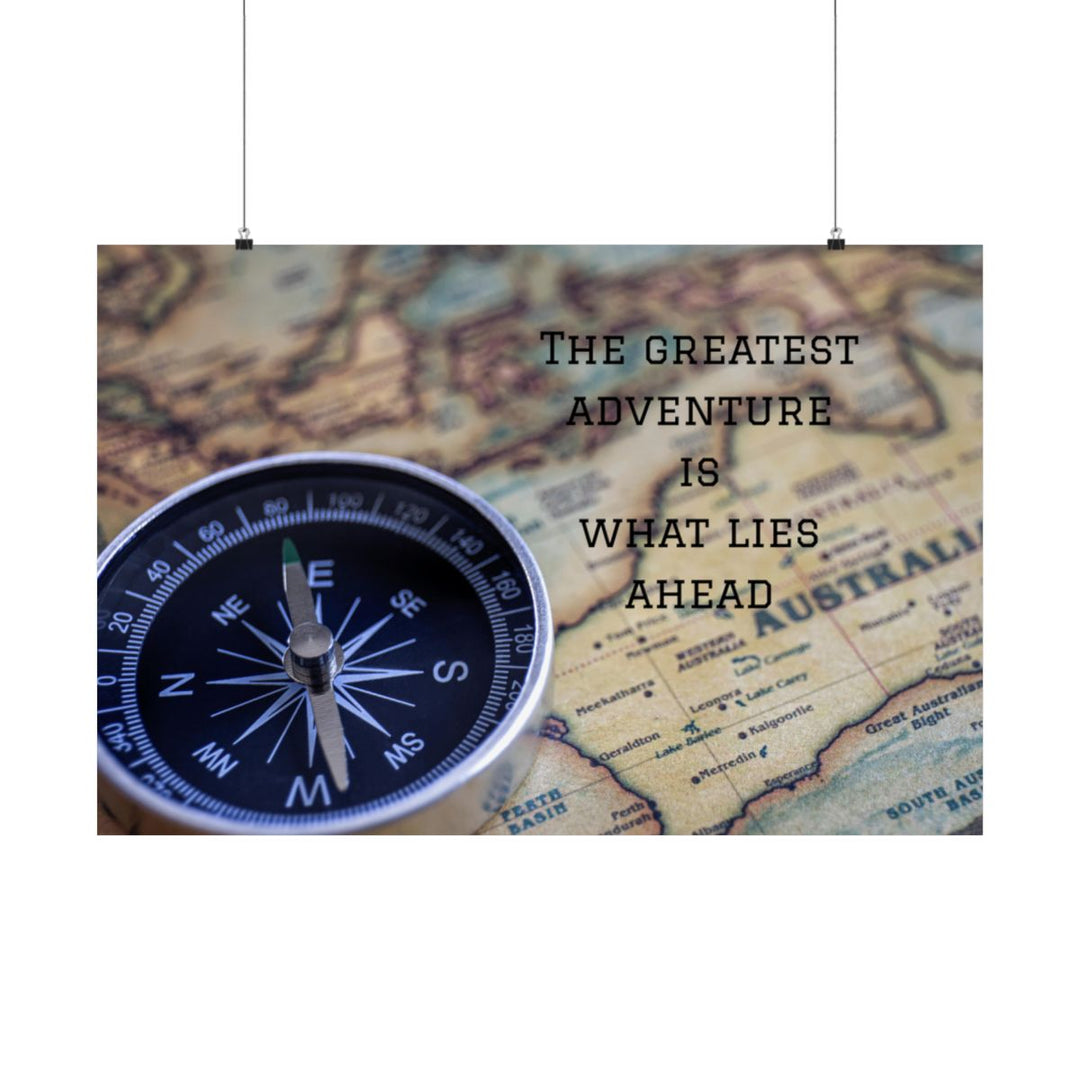 Adventure Map Poster with Compass and Travel Quote