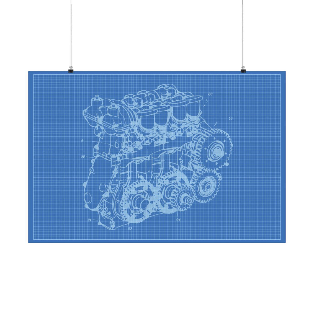 Engine Blueprint Poster for Garage and Workshop Decor