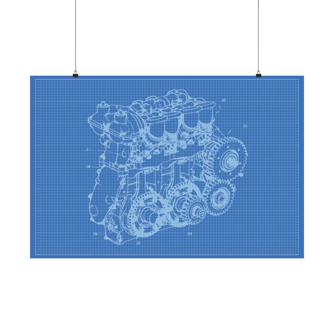 Engine Blueprint Poster for Garage and Workshop Decor