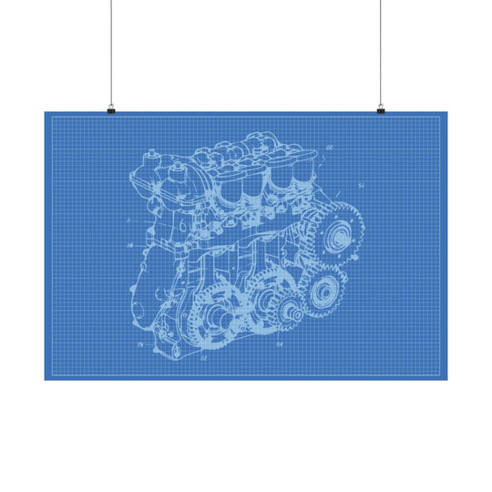 Engine Blueprint Poster for Garage and Workshop Decor
