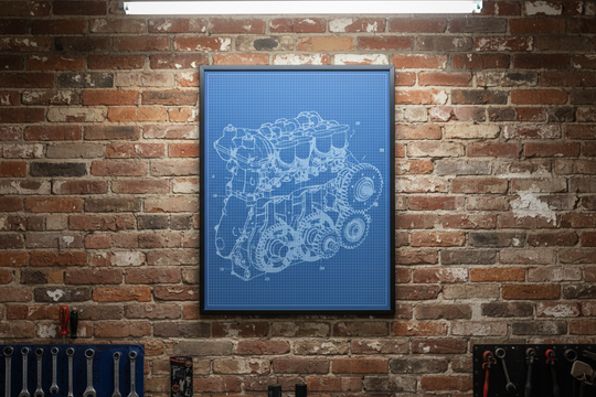 Engine Blueprint Poster for Garage and Workshop Decor