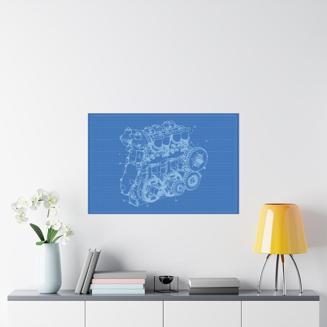 Engine Blueprint Poster for Garage and Workshop Decor