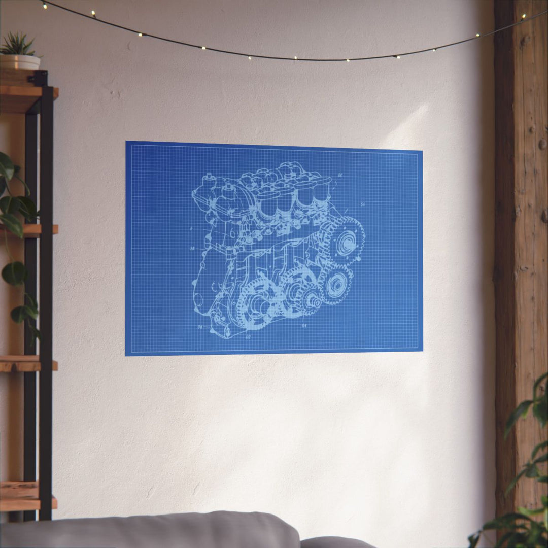 Engine Blueprint Poster for Garage and Workshop Decor