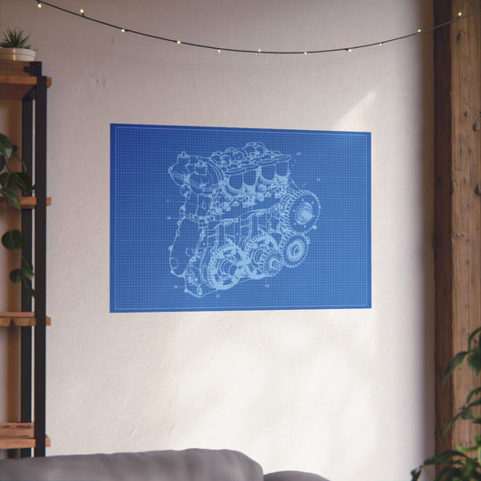 Engine Blueprint Poster for Garage and Workshop Decor