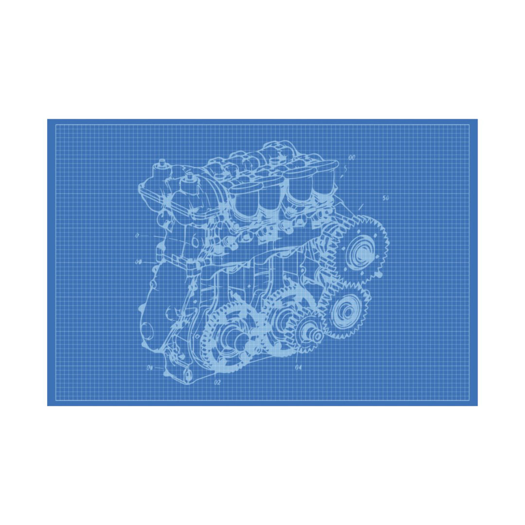 Engine Blueprint Poster for Garage and Workshop Decor