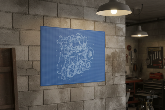 Engine Blueprint Poster for Garage and Workshop Decor