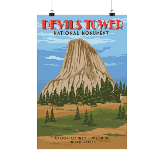 Retro, Vintage travel Poster, Devils Tower, Wy Wall Art AnywherePOD Matte 12″ x 18″