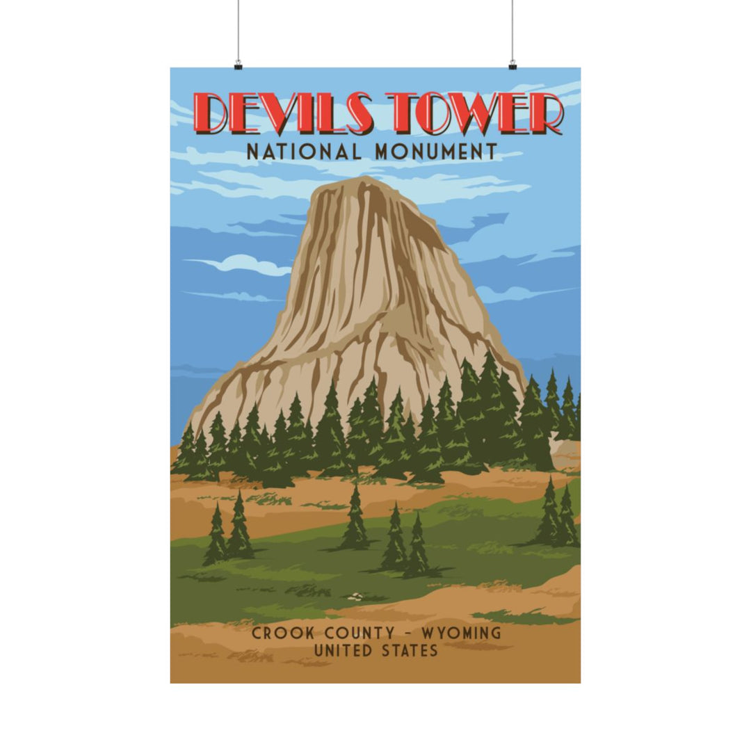 Retro, Vintage travel Poster, Devils Tower, Wy Wall Art AnywherePOD Matte 36" x 54"