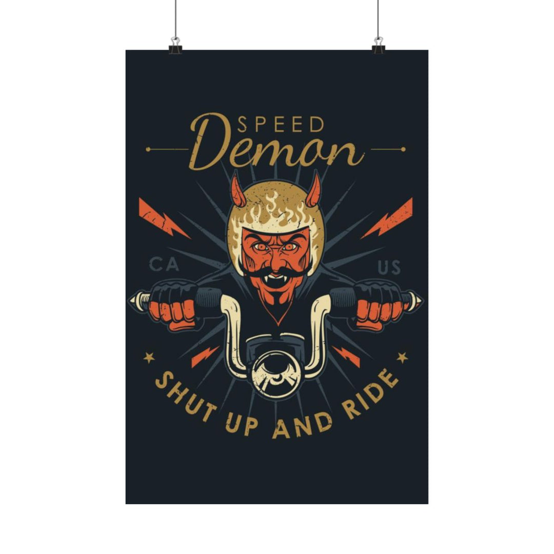 Speed Demon Motorcycle Poster, Vintage Biker Wall Art