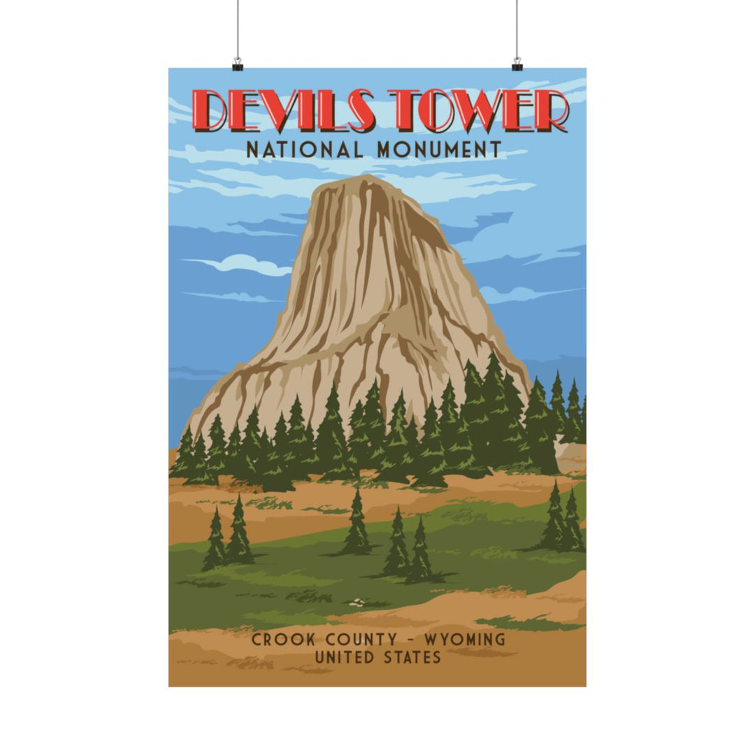 Retro, Vintage travel Poster, Devils Tower, Wy Wall Art AnywherePOD