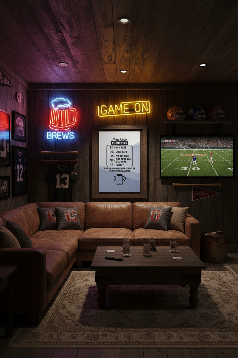 Funny Man Cave Phone Fees Poster, Blue and White Wall Art