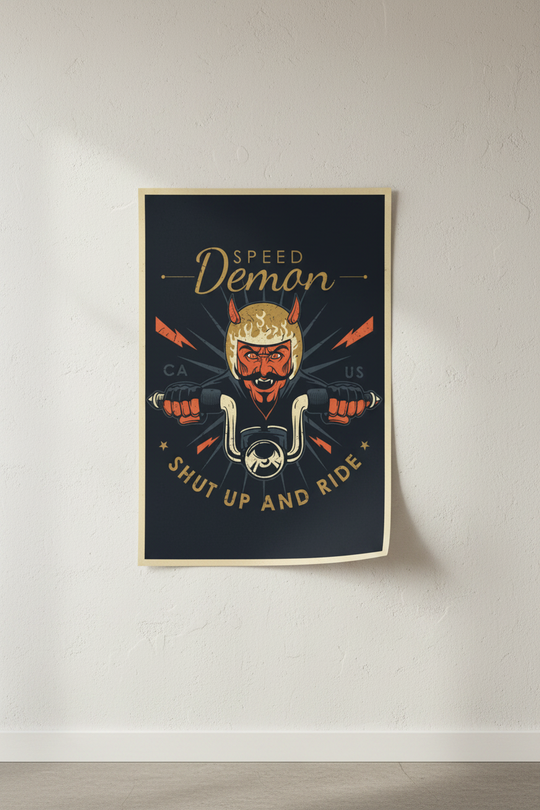 Speed Demon Motorcycle Poster, Vintage Biker Wall Art