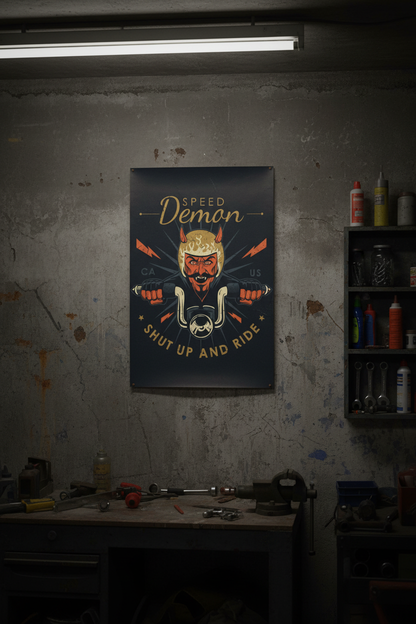 Speed Demon Motorcycle Poster, Vintage Biker Wall Art