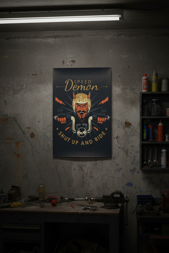 Speed Demon Motorcycle Poster, Vintage Biker Wall Art