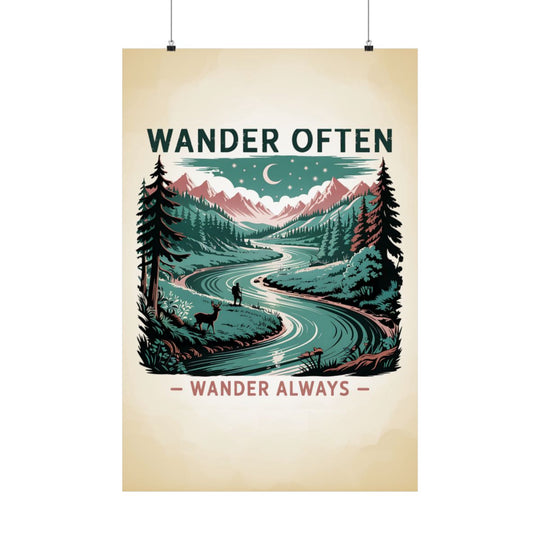 Nature Adventure Poster - Wanderlust Mountain Art