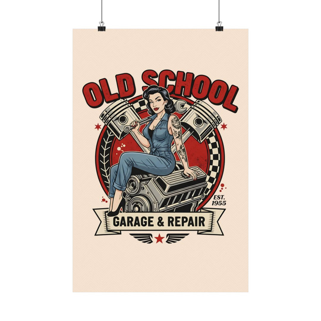 Old School Garage &amp; Repair Vintage Pinup Poster