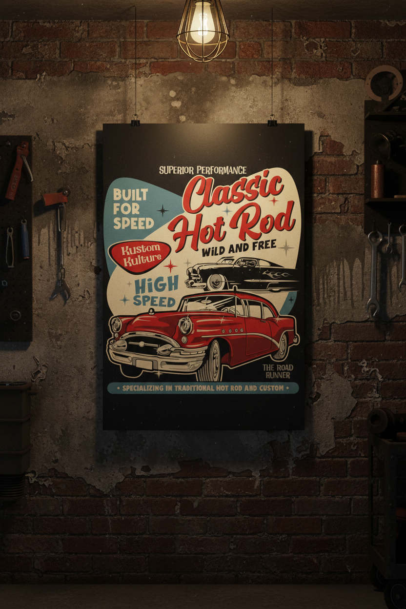 Classic Hot Rod Poster, Vintage Car Garage Wall Art