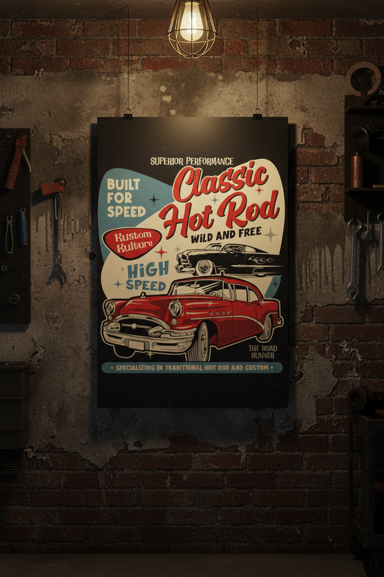 Classic Hot Rod Poster, Vintage Car Garage Wall Art