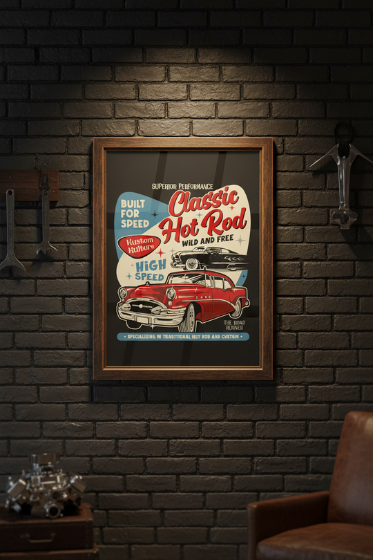 Classic Hot Rod Poster, Vintage Car Garage Wall Art
