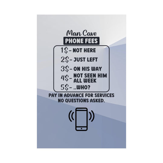 Funny Man Cave Phone Fees Poster, Blue and White Wall Art