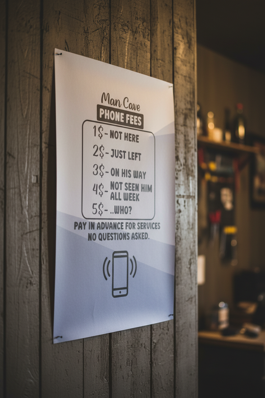 Funny Man Cave Phone Fees Poster, Blue and White Wall Art