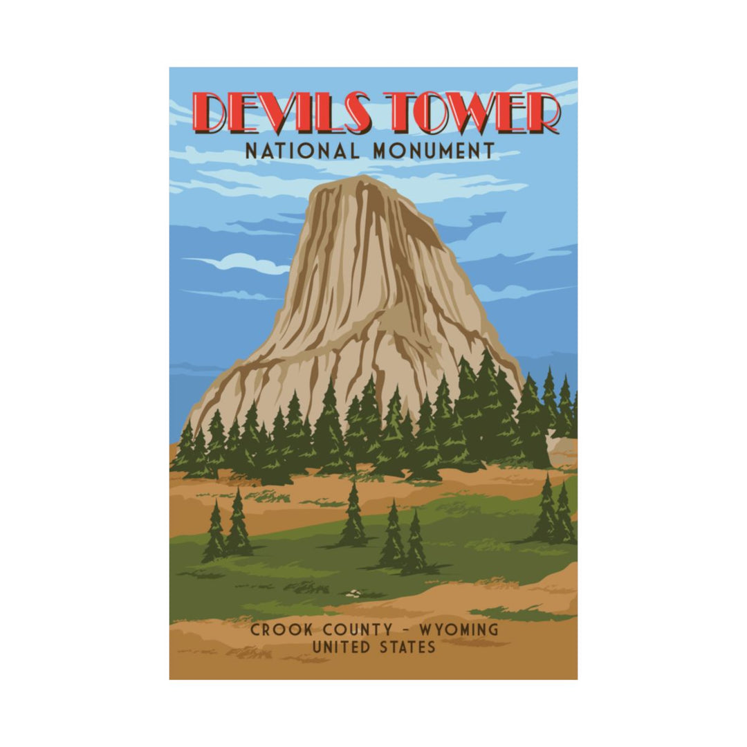 Retro, Vintage travel Poster, Devils Tower, Wy Wall Art AnywherePOD