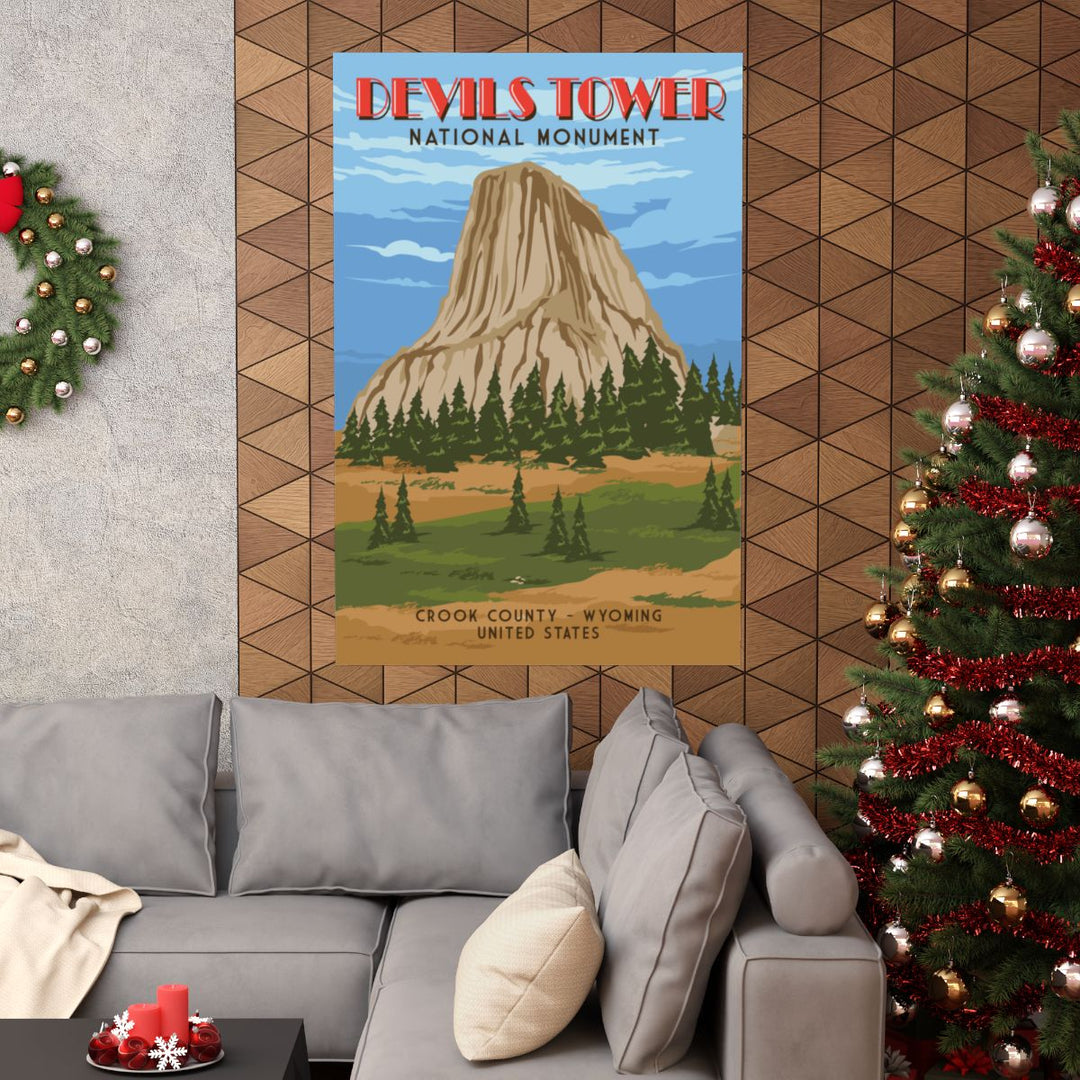 Retro, Vintage travel Poster, Devils Tower, Wy Wall Art AnywherePOD