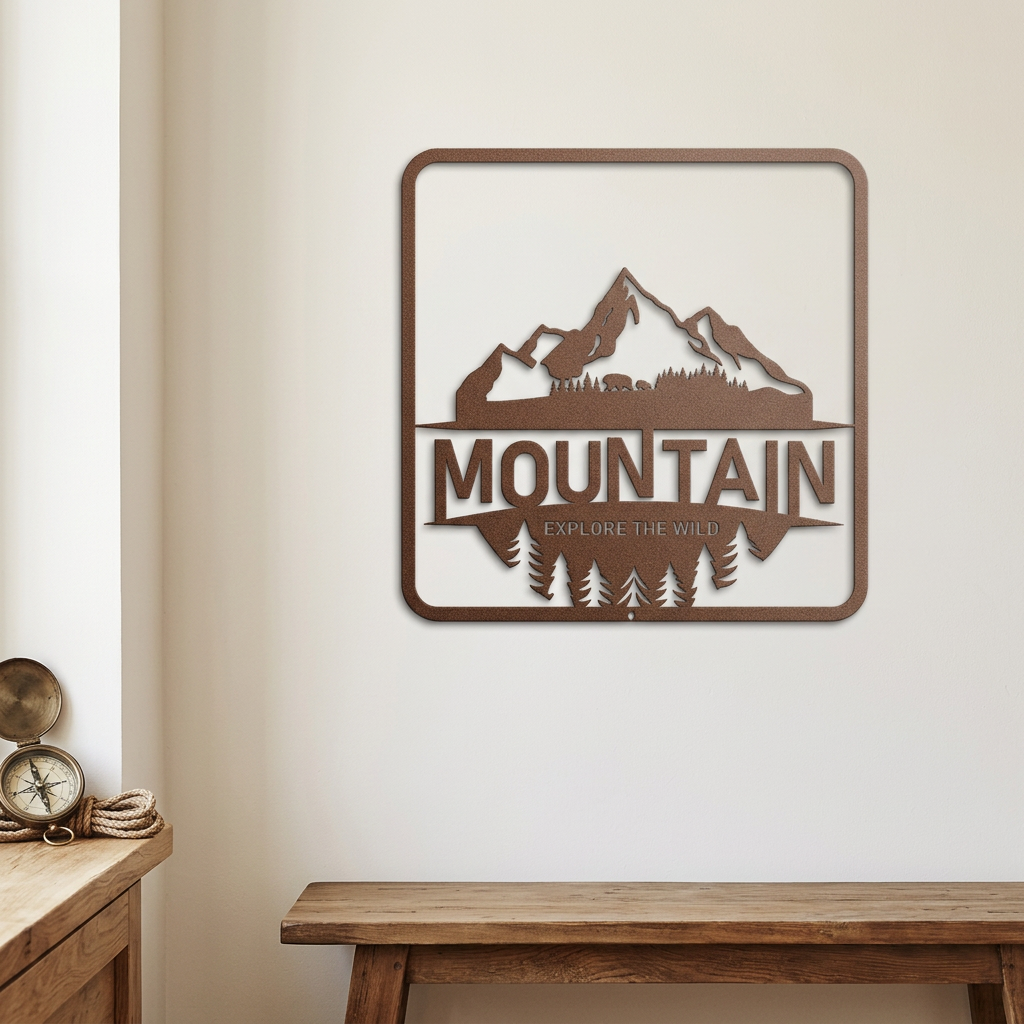 Mountain Adventure sign in a cabin entry nook