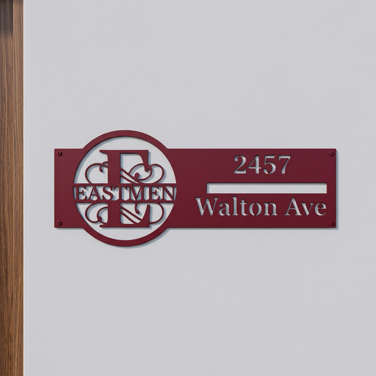 Red E address sign