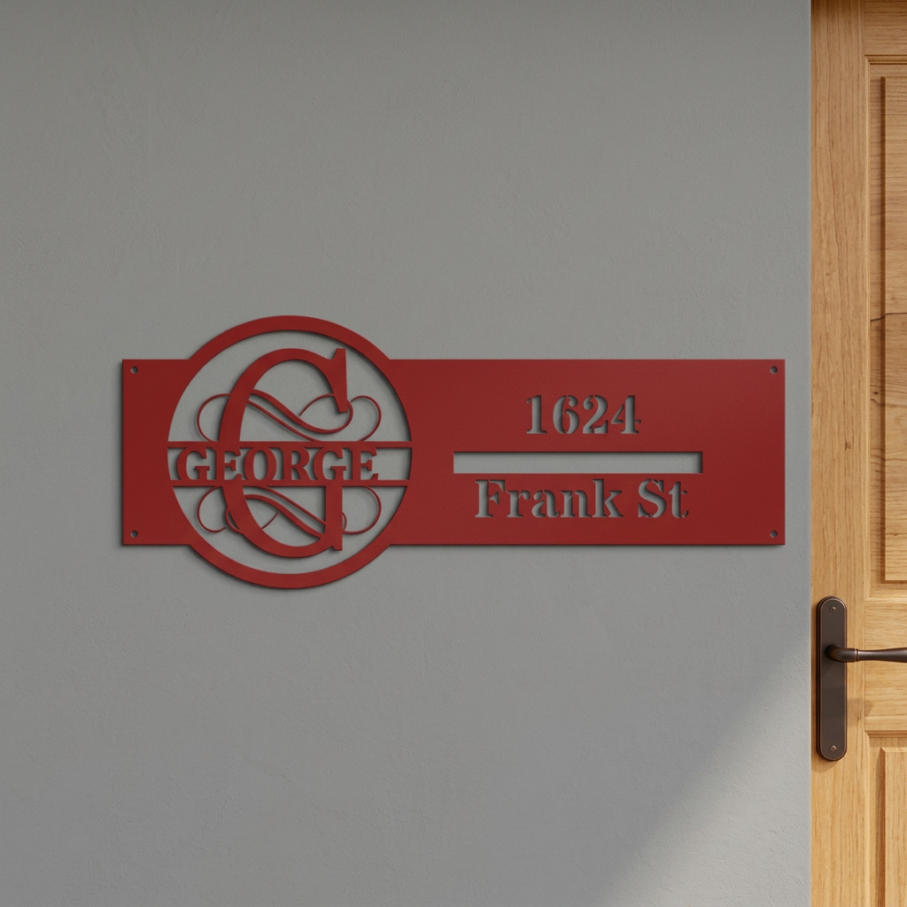 Red G address sign mockup