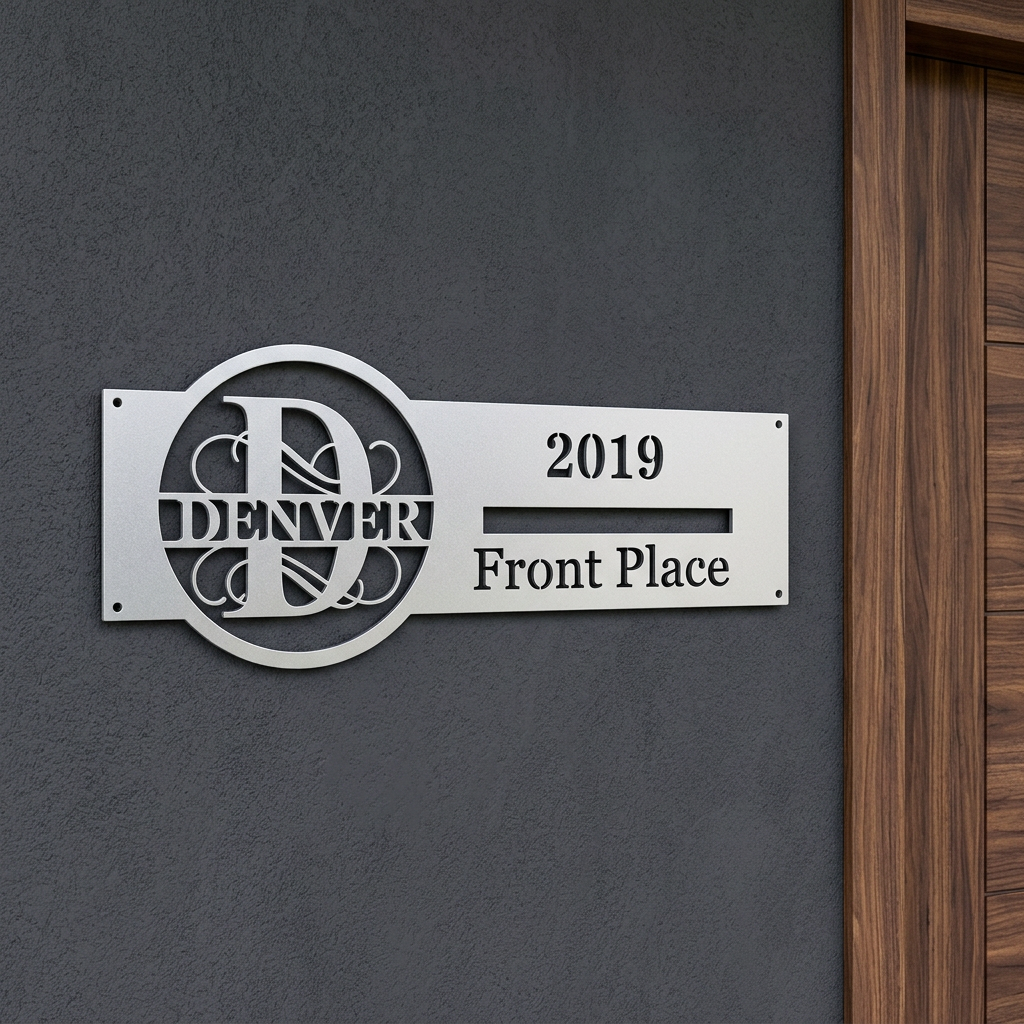 Silver D address sign