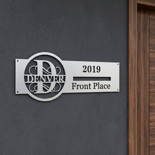 Silver D address sign