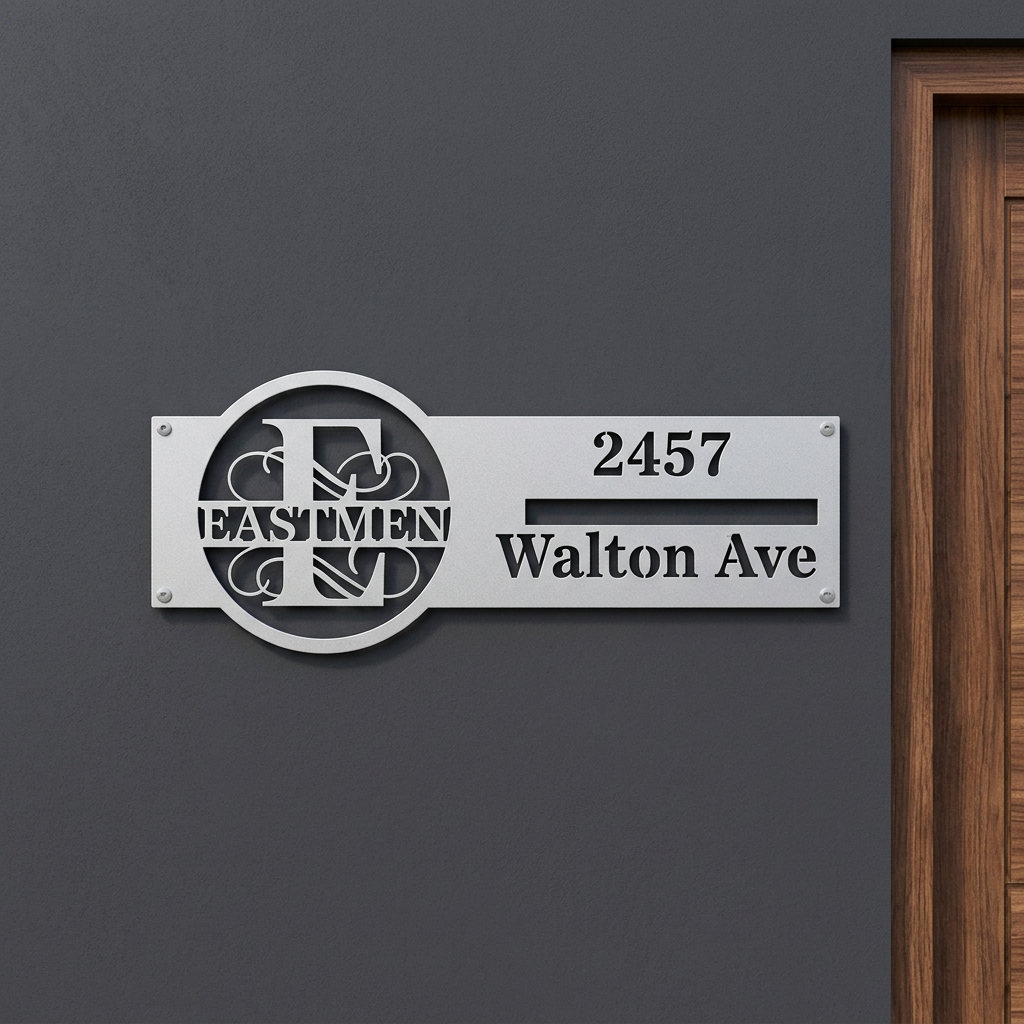 Silver E address sign