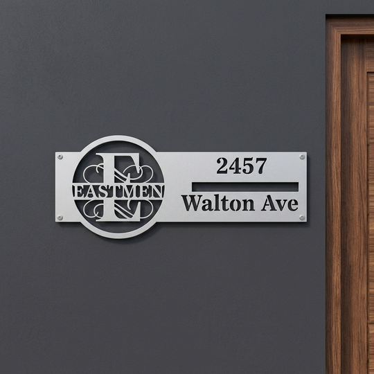 Silver E address sign