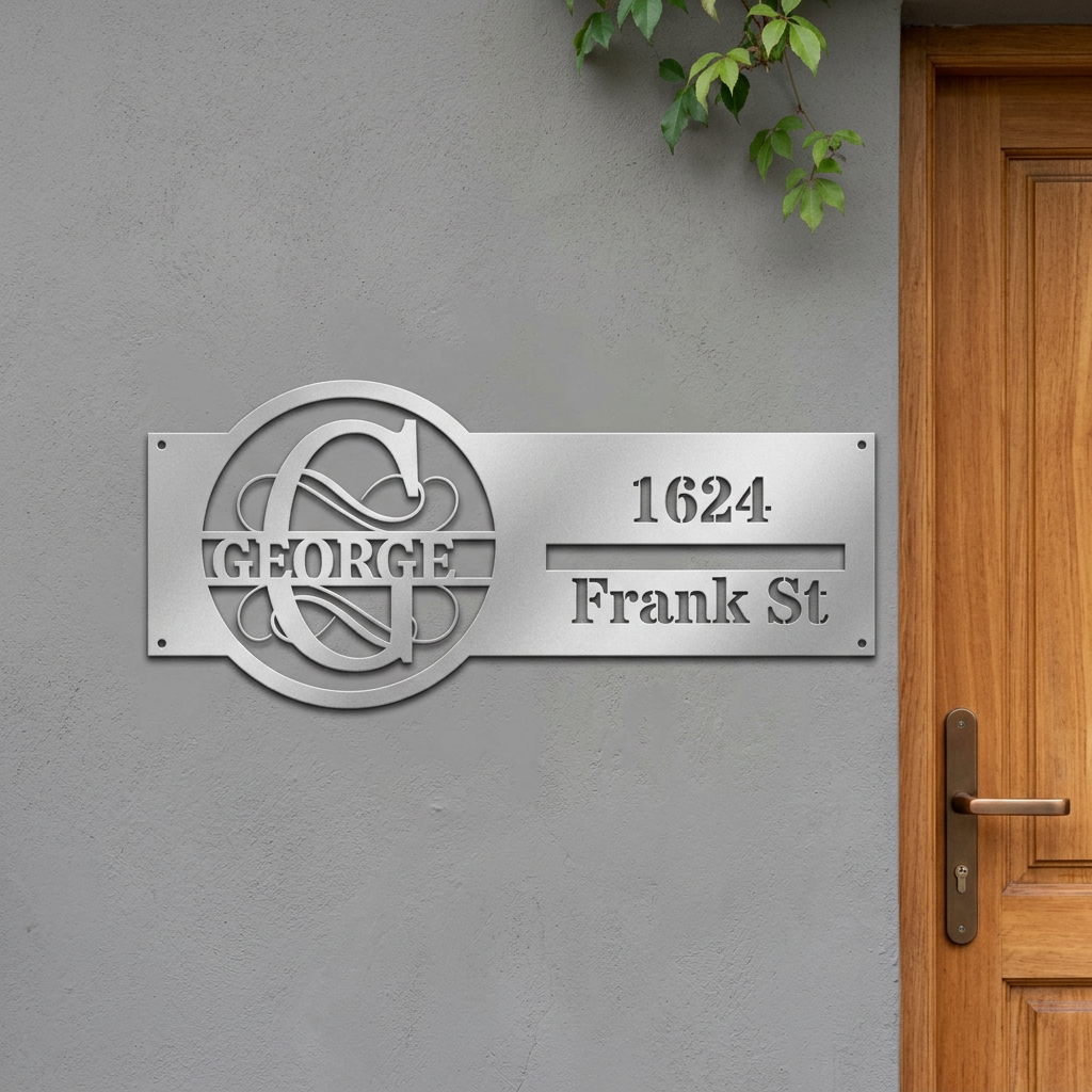 Silver G address sign mockup