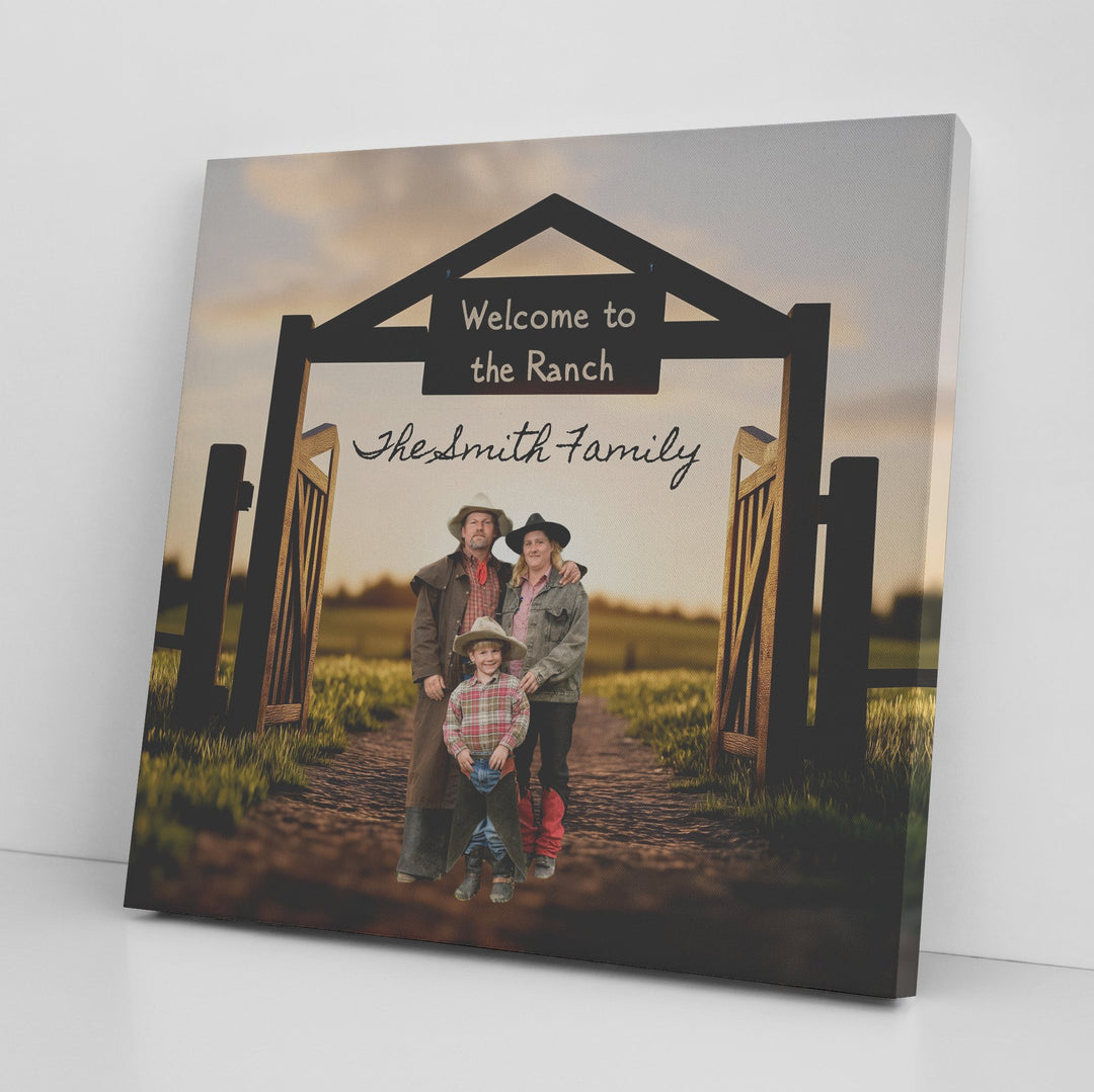 Square Canvas Wrap personalized ranch sign with custom text & photo - Tailored Wall ExpressionsWall Artapod - 3723384